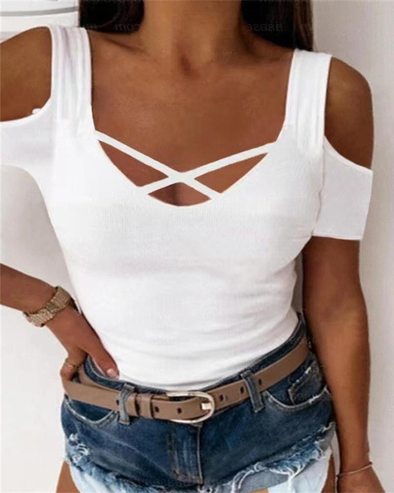

Crisscross Design Cold Shoulder Top, White