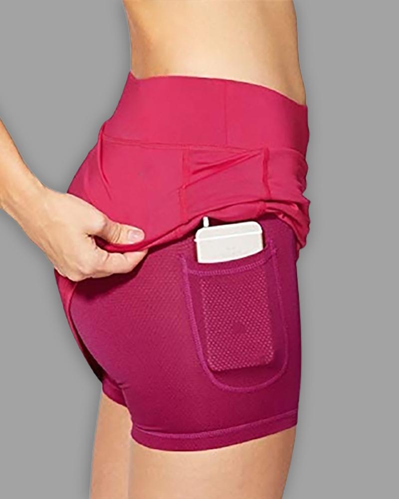 

Pocket Design Active Skorts Fitness Workout High Waist Yoga Skorts, Wine red