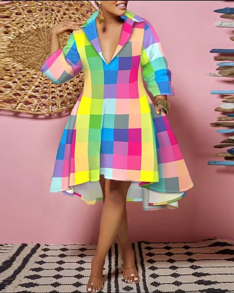 

Plus Size Plaid Print Flowy Shirt Dress, Multicolor