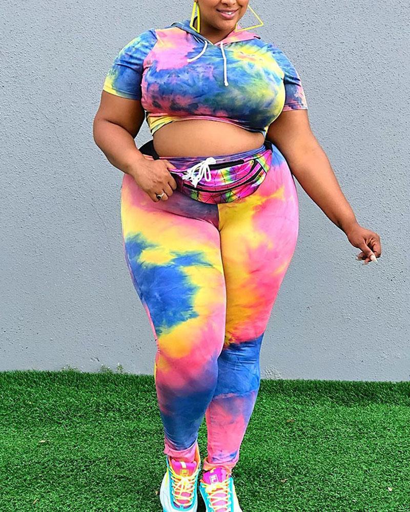 

Tie Dye Hooded Crop Top & Drawstring Pants Set, Multicolor