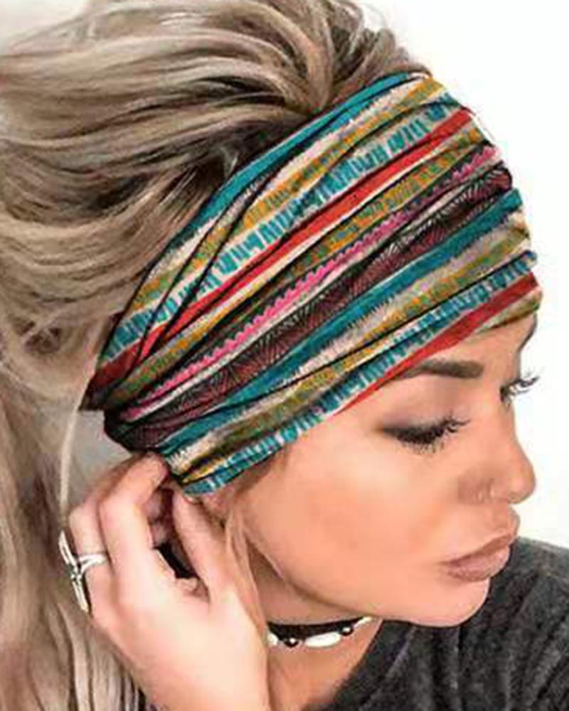 

Serape Striped Floral Sun Moon Star Print Yoga Sports Headband, Yellow