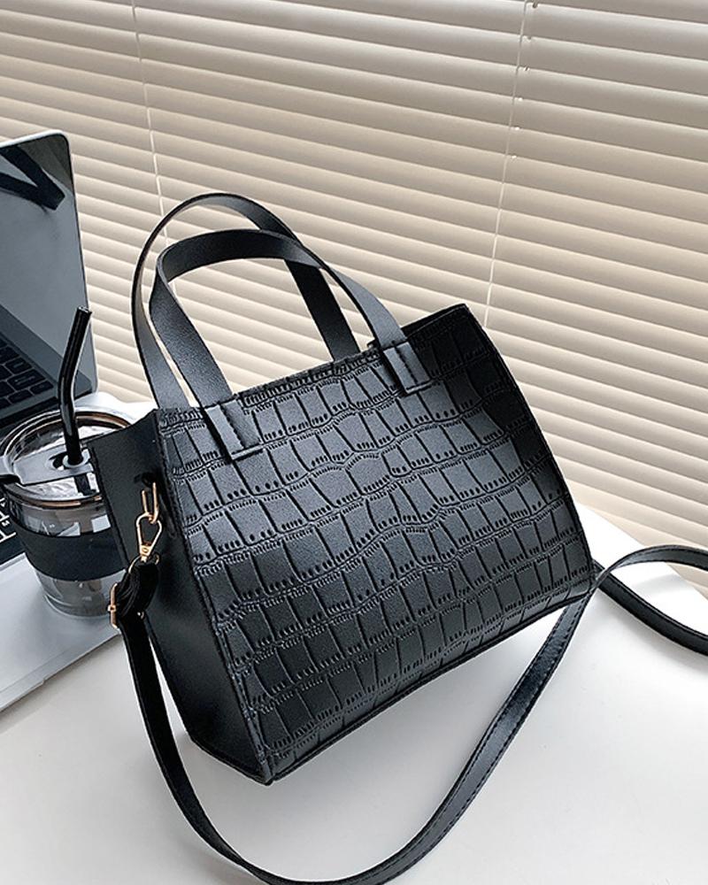 

Croc Embossed Tote Bag With Shoulder, Black