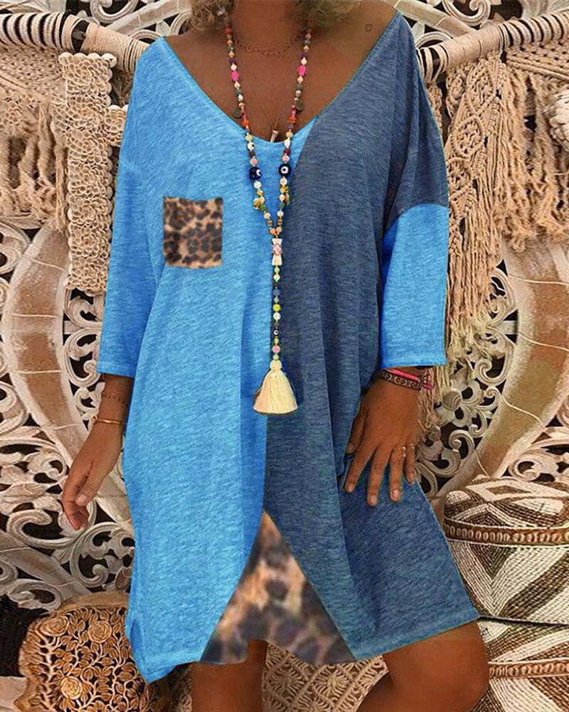 

Colorblock Loose Casual Dress, Light blue