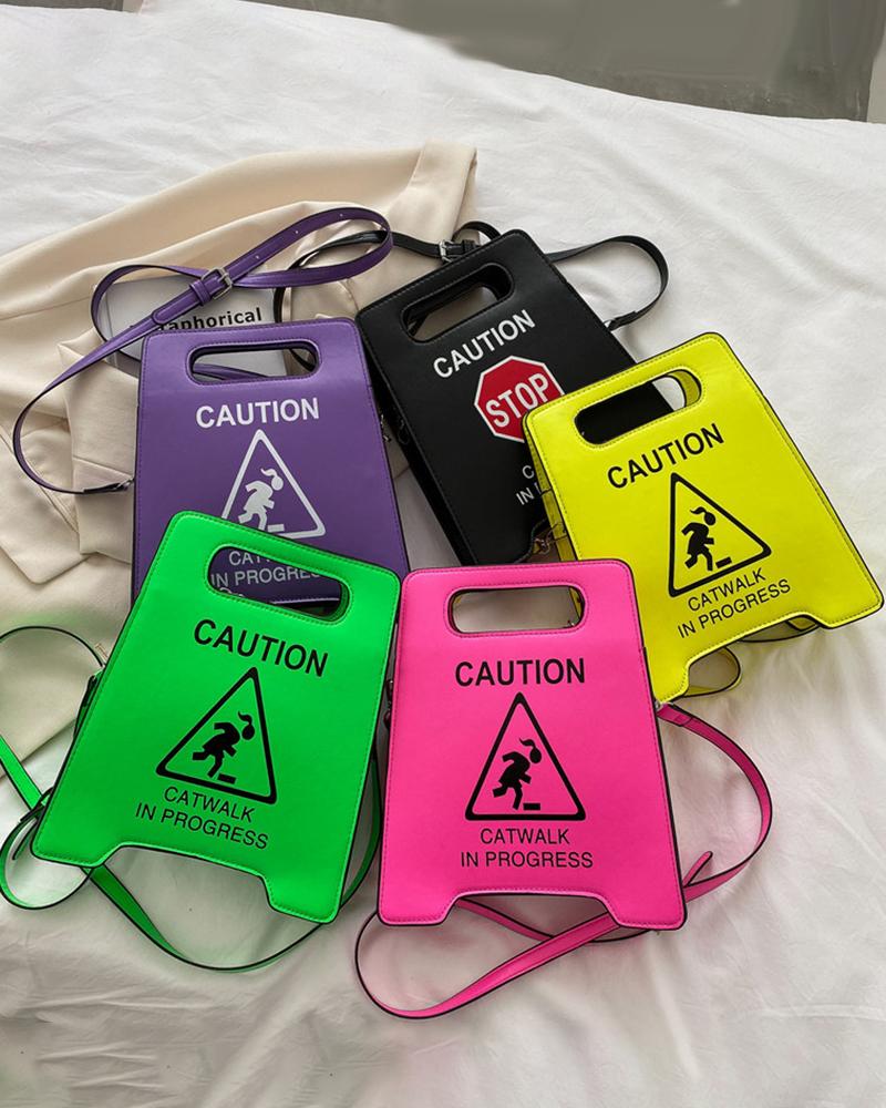

Fashionable Warning Sign Shaped Crossbody Bag, Green