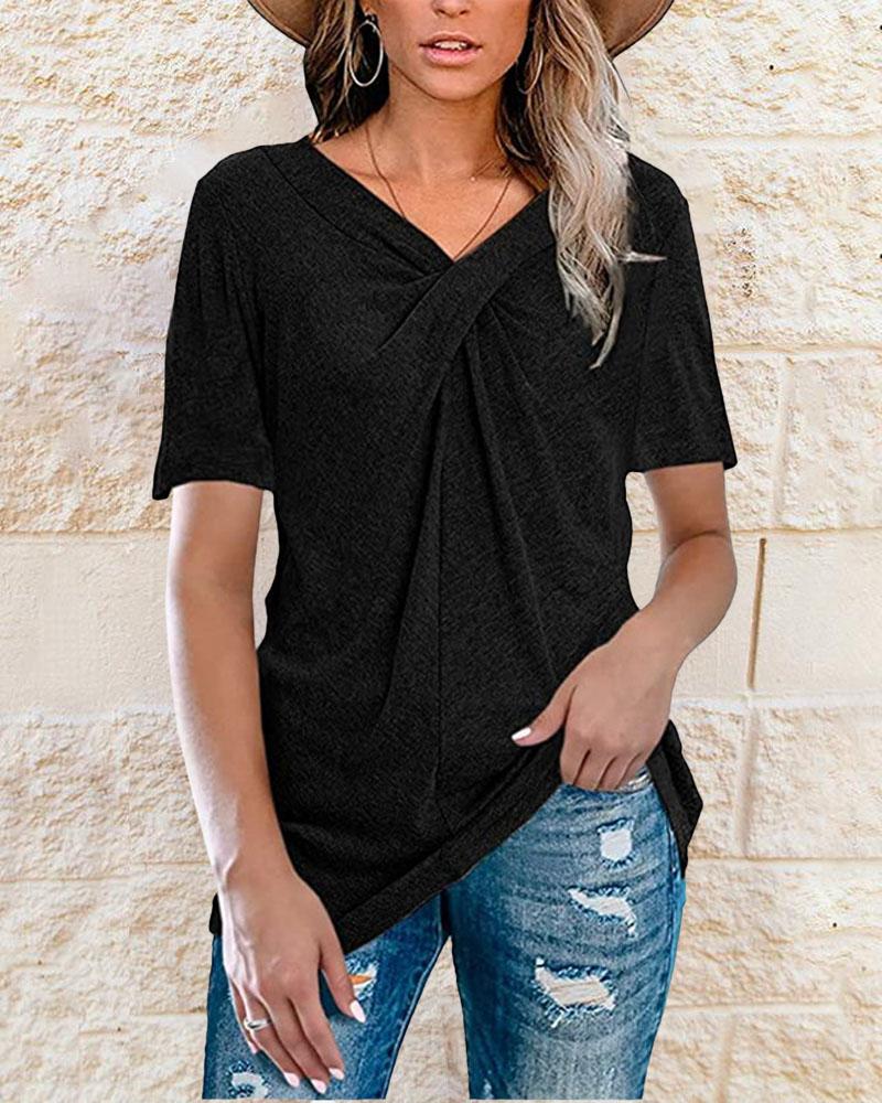 

Twist Design V-Neck Casual T-shirt, Black