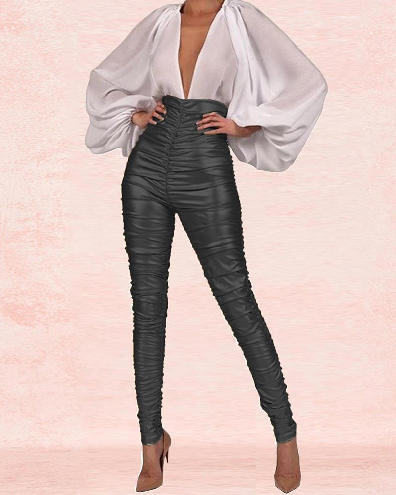 

High Waist Metallic Skinny Pants, Black