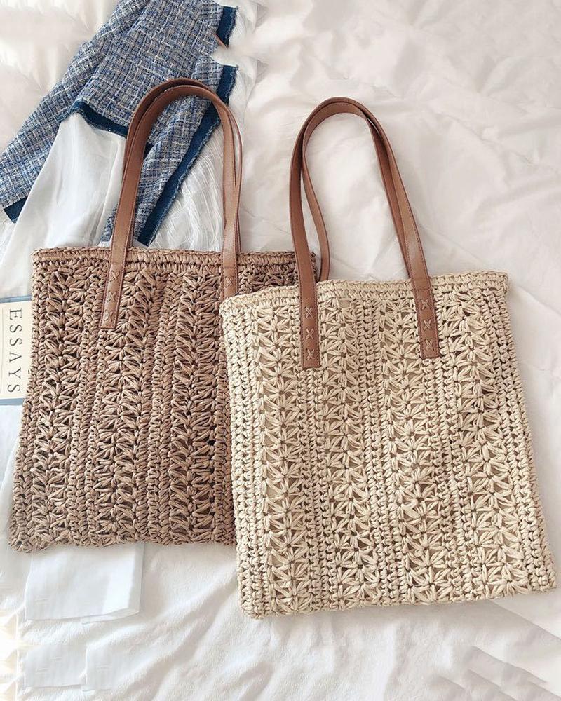 

Large Straw Woven Beach Tote Handbag, Nude