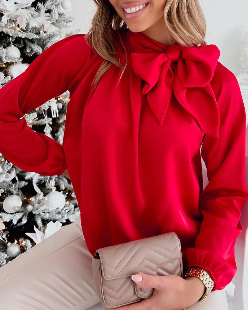 

Lantern Sleeve Tied Detail Casual Top, Red