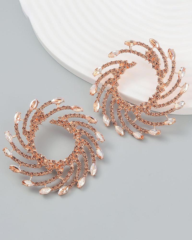 

1Pair Rhinestone Floral-Shape Personality Hoop Earrings Fashion Evening Jewelry, Gold