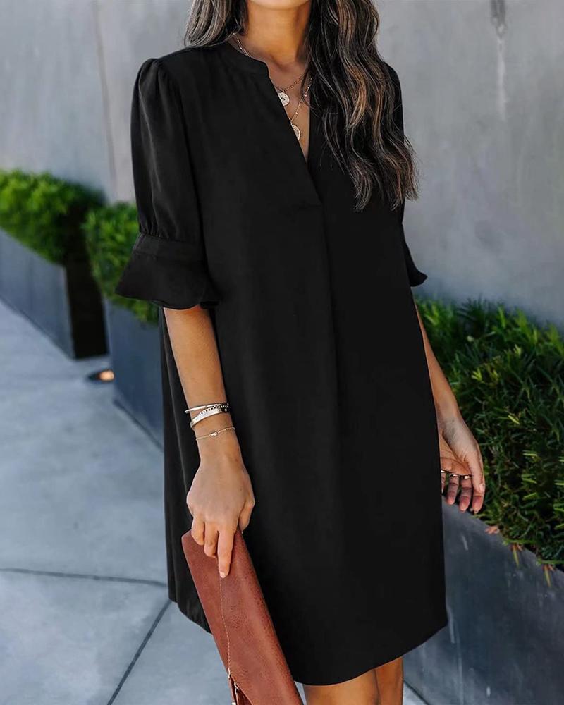 

V Neck Half Sleeve Casual Dress, Black