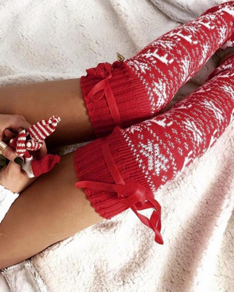 

Christmas Elk Printing Long Socks, Red