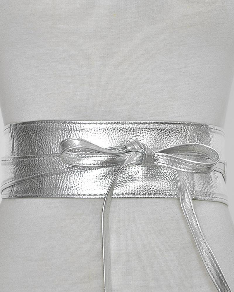 

Tied Detail Faux Leather Wide Corset Belt, Silver