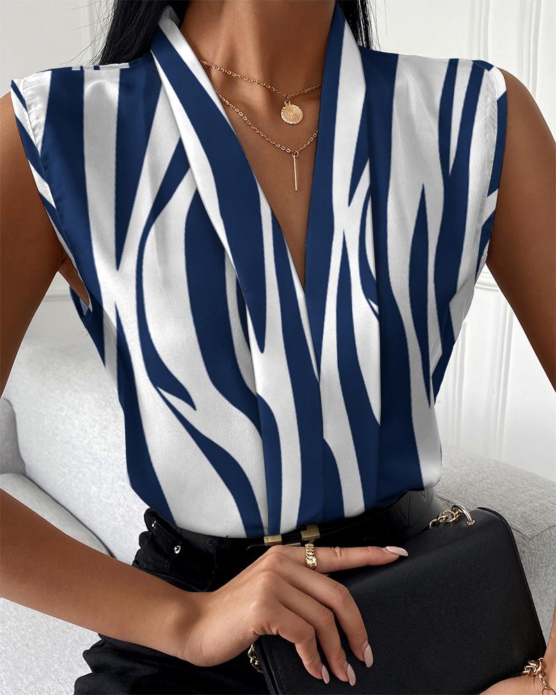 

Zebra Stripe Print Casual Top, Purplish blue