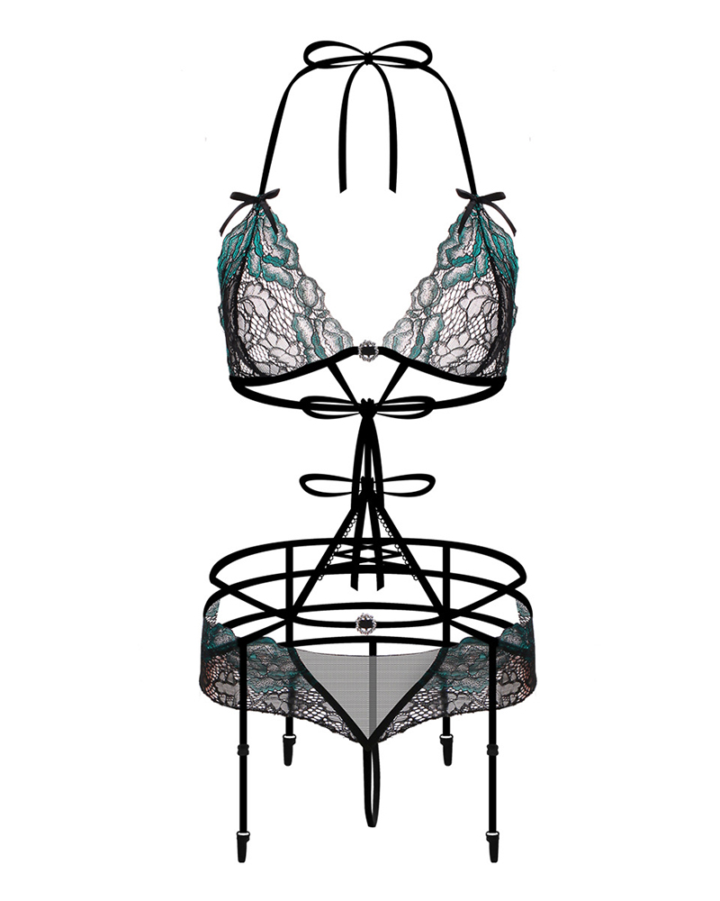 

Halter Cutout Lace Teddy, Green