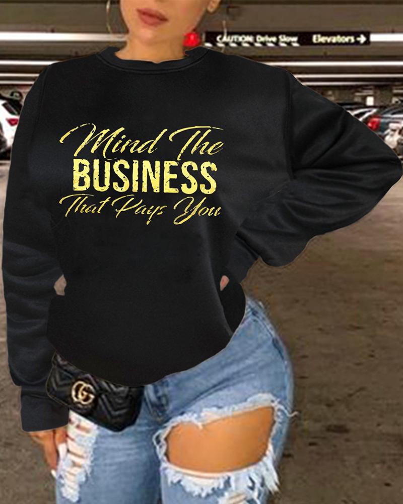

Round Neck Letter Print Sweatshirt, Black