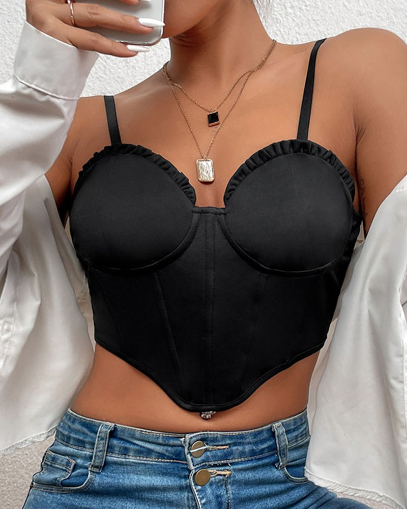 

Frill Hem Crop Cami Top, Black