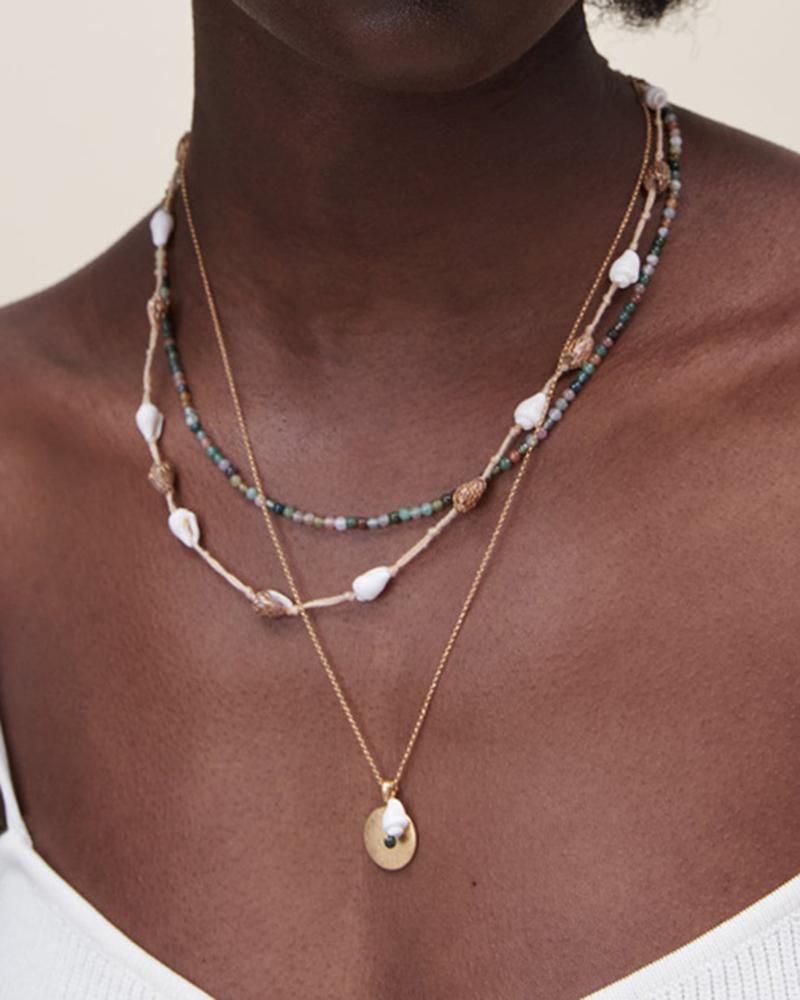 

1pcs Bohemian Beaded Conchs Disc Pendant Multi-layer Necklace, Gold