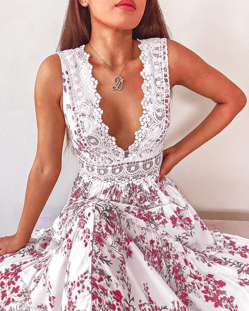 

Deep Plunge Lace Trim Maxi Dress, Red