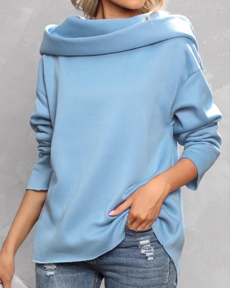 

Plain Long Sleeve Casual Hoodie, Blue