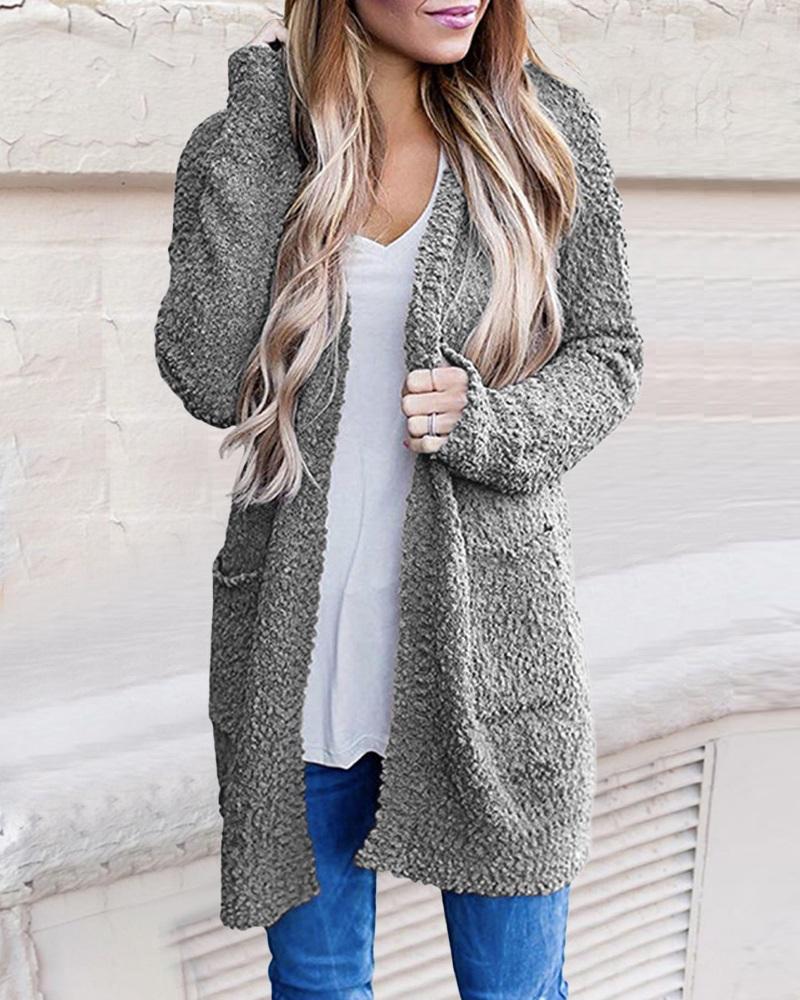 

Long Sleeve Pocket Detail Open Front Cardigan, Gray