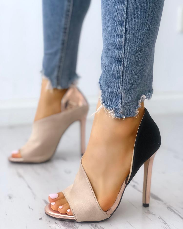 

Colorblock Peep Toe High-heeled Sandals, Apricot