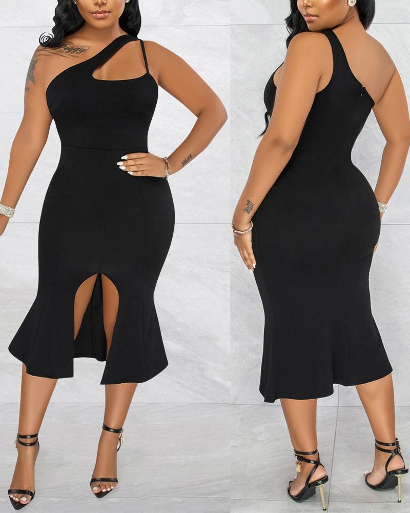 

Cutout One Shoulder Slit Mermaid Dress, Black