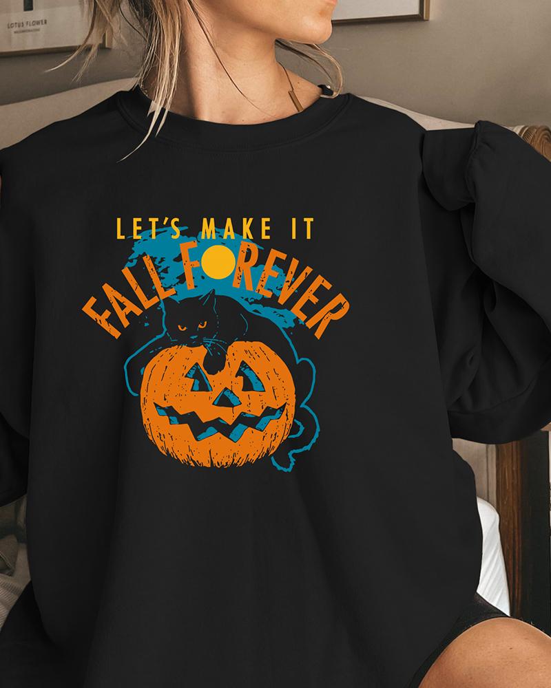 

Halloween Letter Pumpkin Print Long Sleeve Sweatshirt, Black