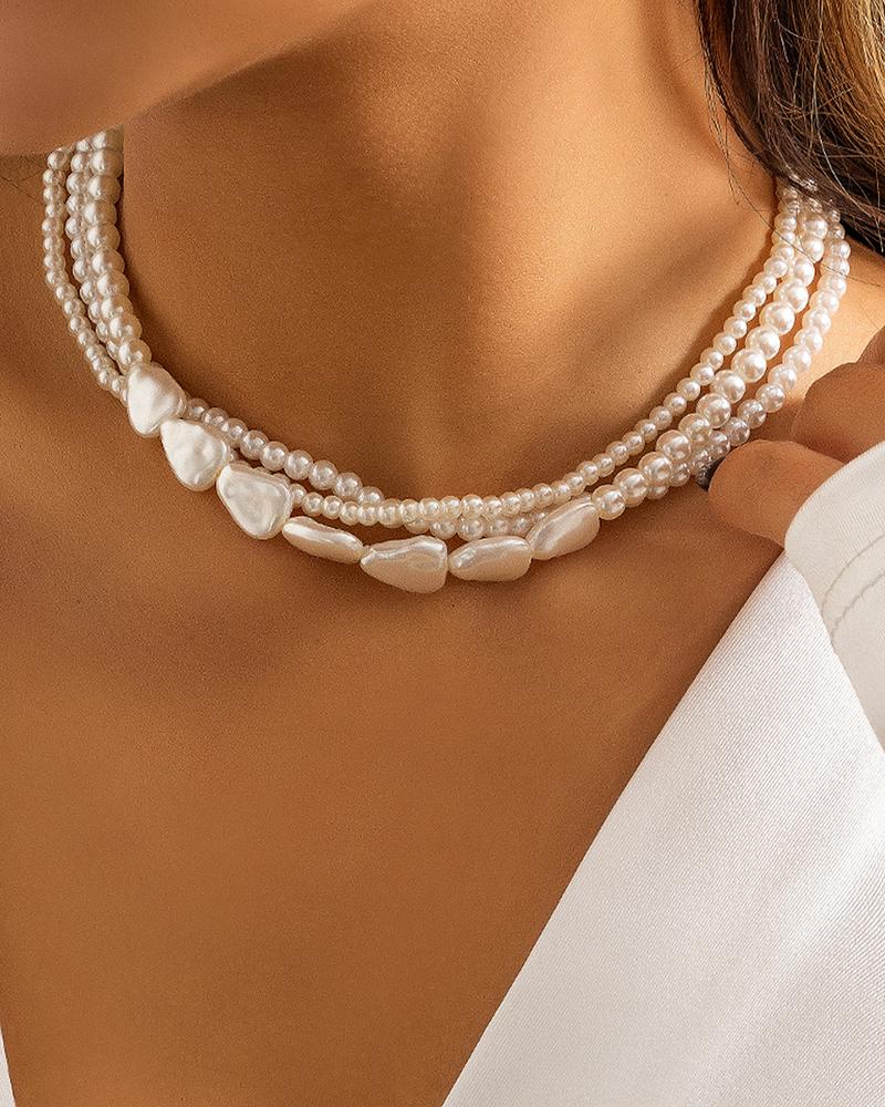 

1pcs Multi-layer Fake Pearls Beaded Bracelet, White