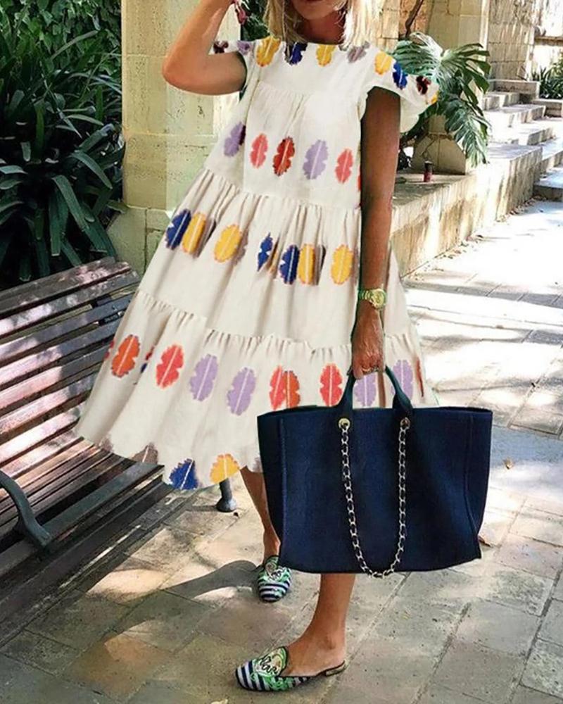 

Floral / Daisy / Animal Print Short Sleeve Casual Dress, Style7