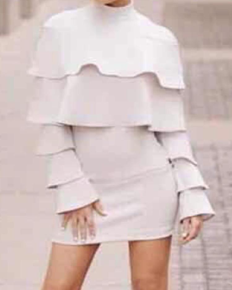 

Solid Frills Layered Bodycon Mini Dress, Beige