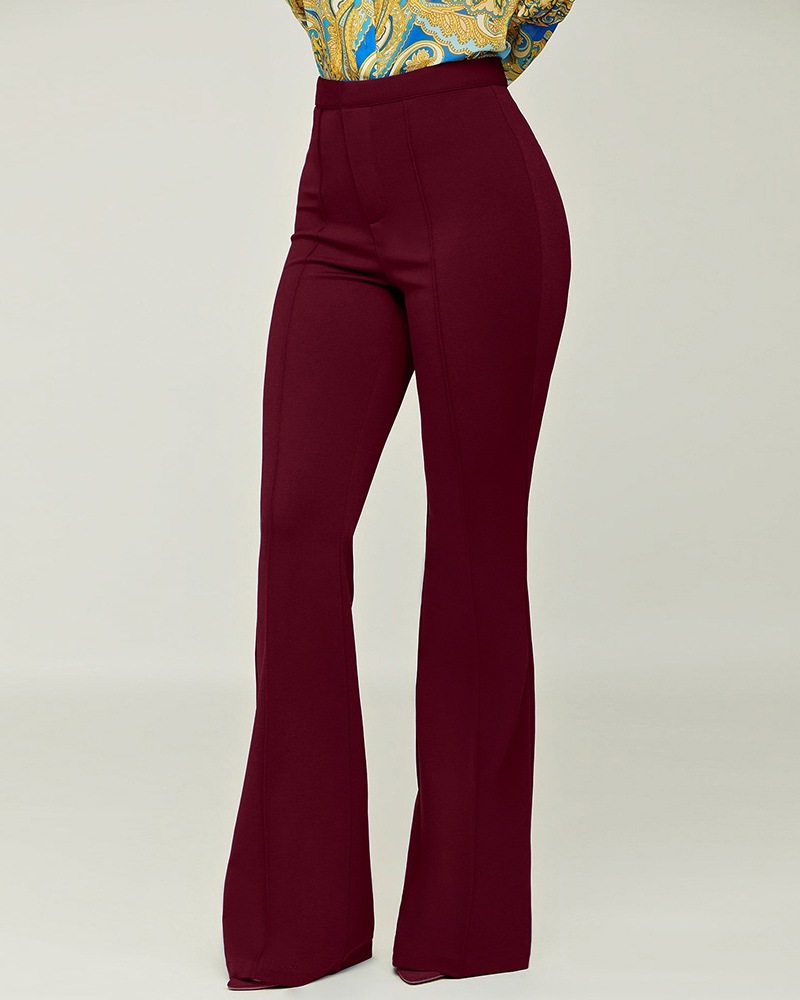 

High Waist Flared Leg Pants, Wine red