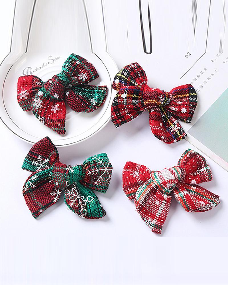 

1pc Christmas Snowflake Plaid Bowknot Hair Clip, Style1