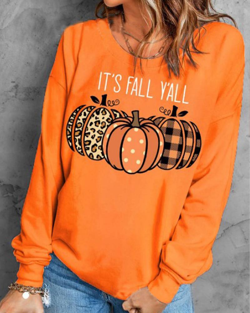 

Halloween Pumpkin Print Long Sleeve Top, Orange