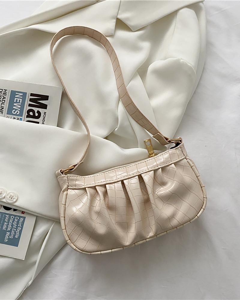 

Croc Embosed Ruched Shoulder Bag, White