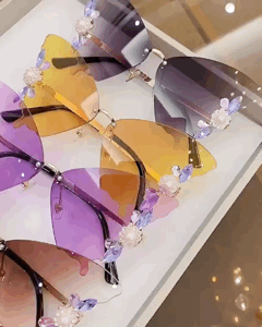 

1Pair Crystal Floral Pattern Butterfly Wings Shaped Sunglasses, Style5