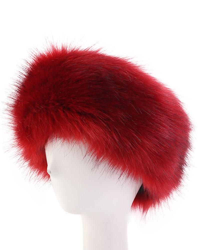

Faux Fur Fluffy Winter Warm Headband Earmuffs Hat, Red