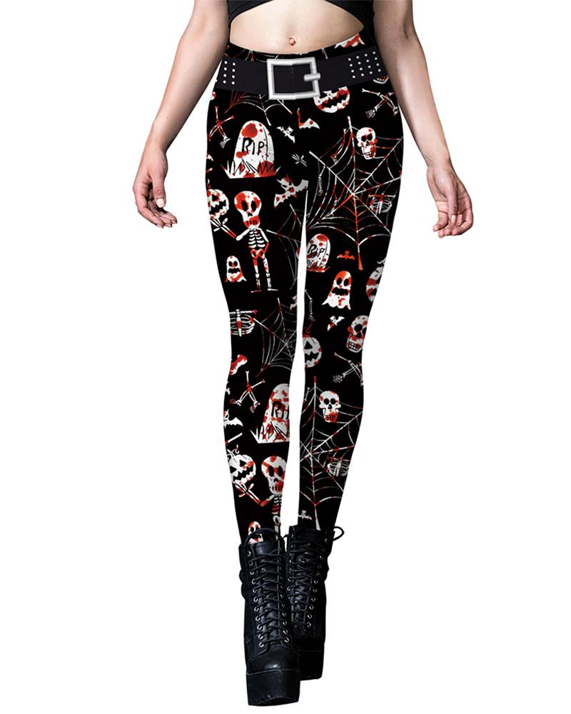 

Halloween High Waist Skeleton Print Leggings, Black