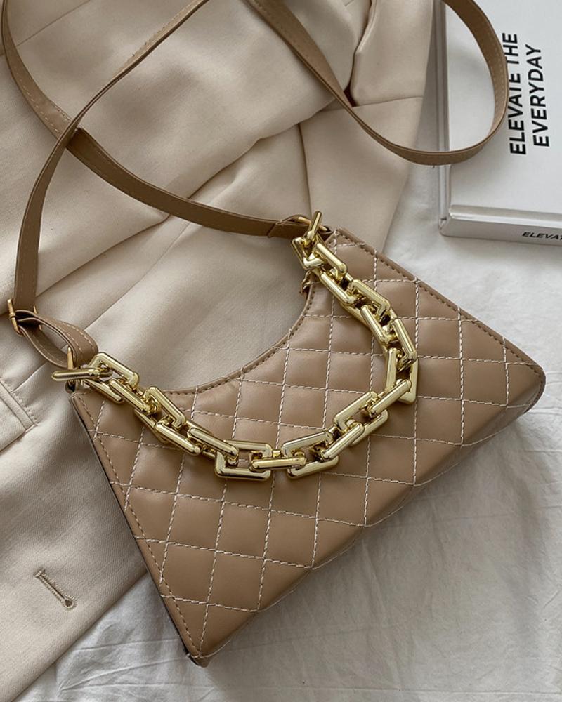 

Quilted Shoulder Bag With Chain Handle, Khaki