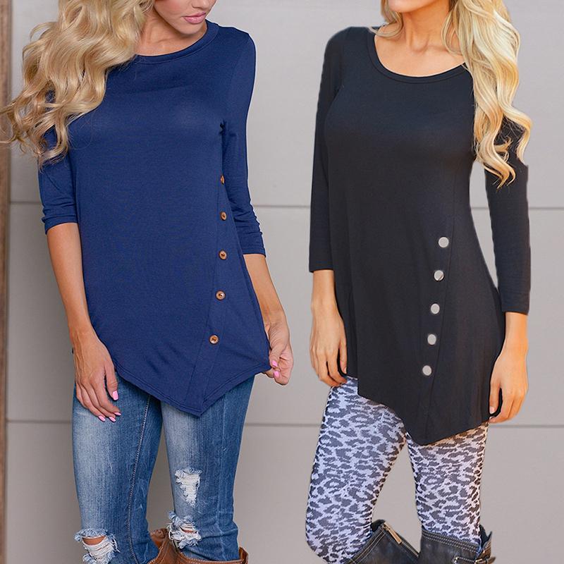 

Irregular Buttoned Detail Long Sleeve Top, White