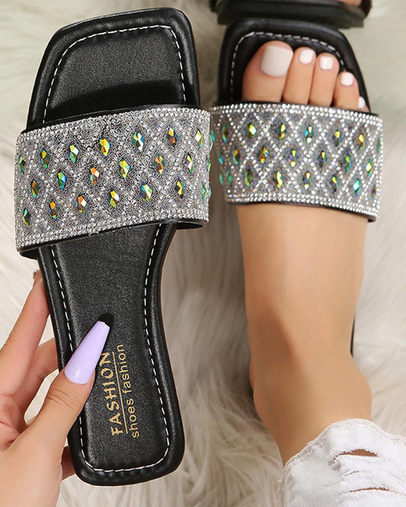 

Rhinestone Crystal Stone Slippers, Black