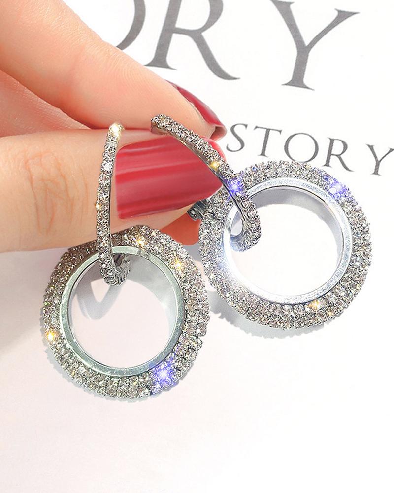 

1Pair Rhinestone Hoop Earrings, Silver