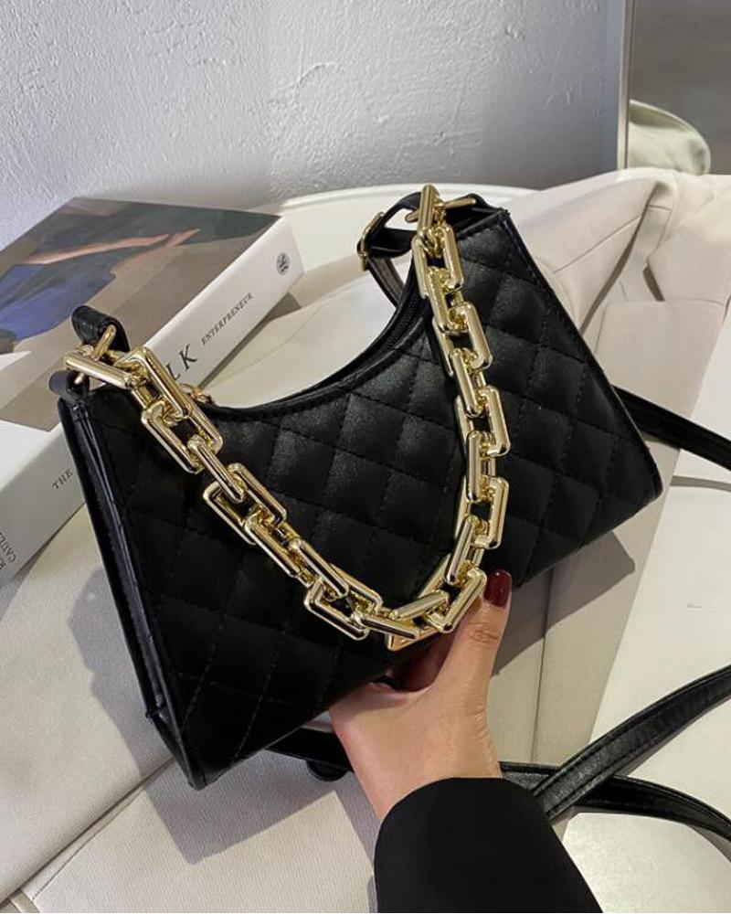 

Quilted Shoulder Bag With Chain Handle, Black