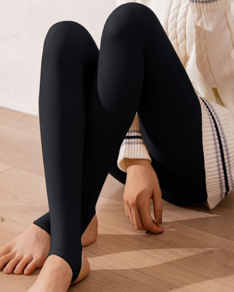 

High Waist Thermal Warm Fleece Lined Stirrup Leggings, Black