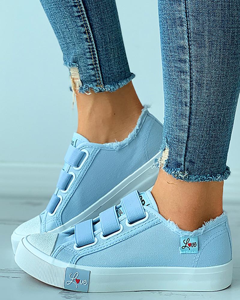 

Velcro Fringe Hem Casual Canvas Shoes, Blue
