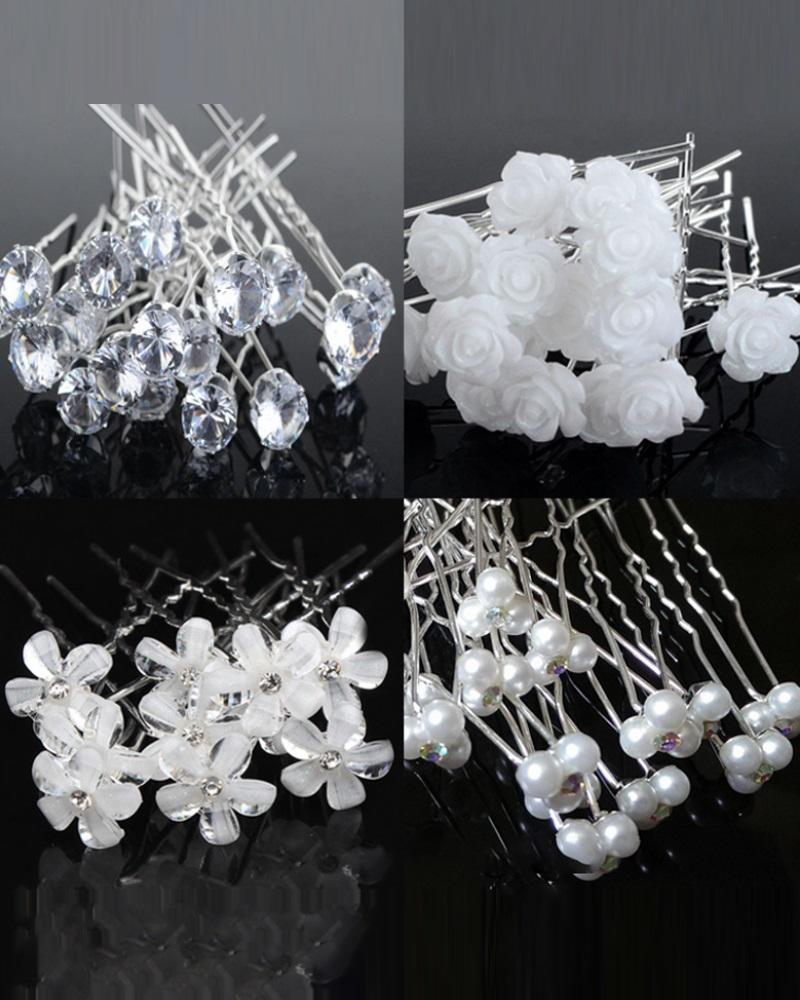 

20PCS Bride Wedding Hair Pins Rhinestone Pearls Floral Decor Bridal Headpiece Hair Accessories, Style1