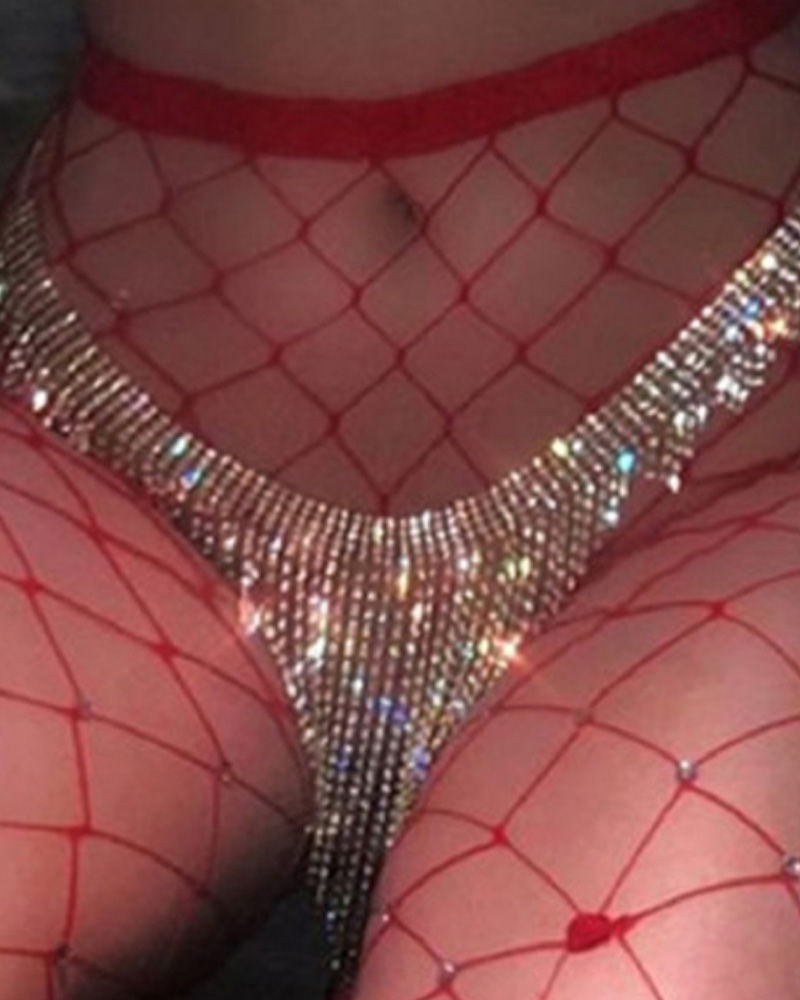 

Tassel Rhinestone Decor Body Chain, Silver