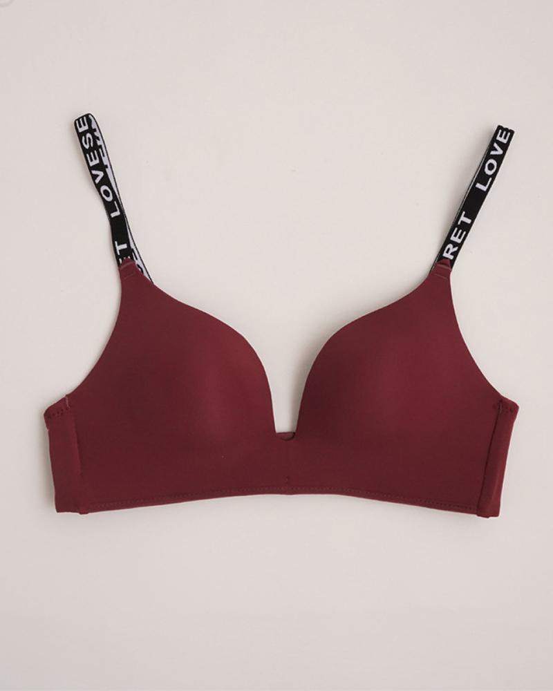 

Letter Strap Seamless Push Up Bra, Wine red