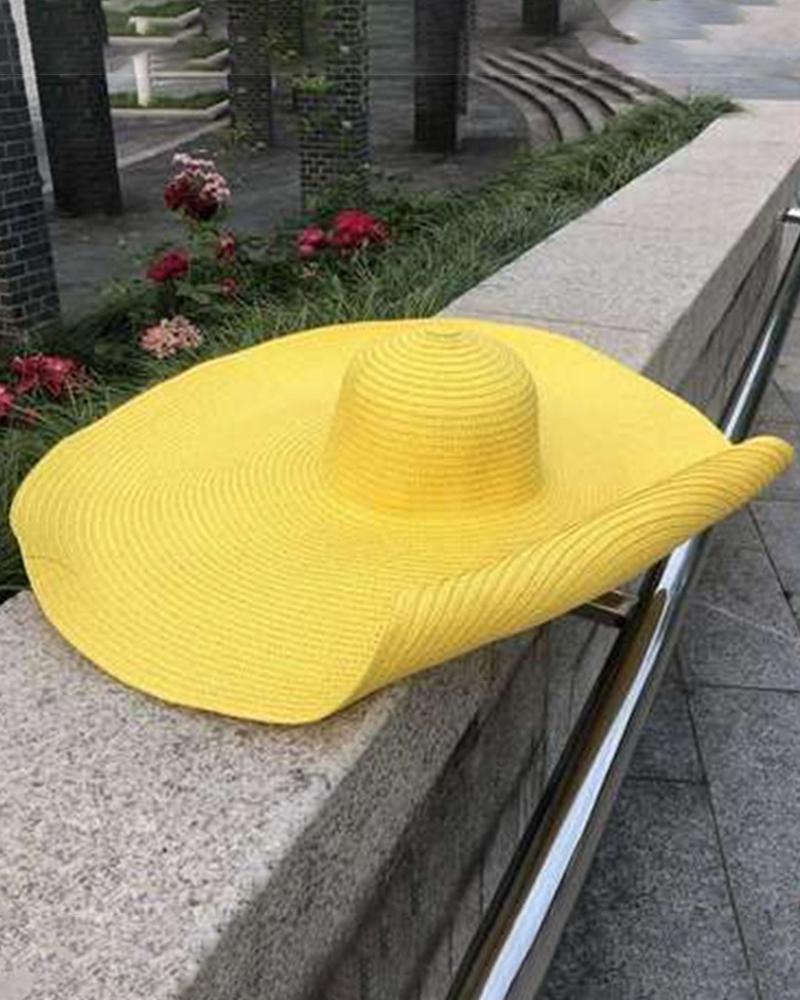 

Oversized Wide Brim Straw Beach Hat, Yellow