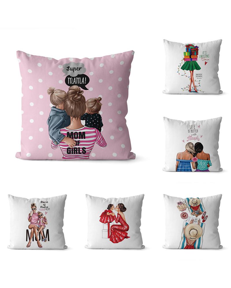 

1PCS Mother's Day Graphic / Letter / Figure Print Cushion Cover Without Filler, Style1