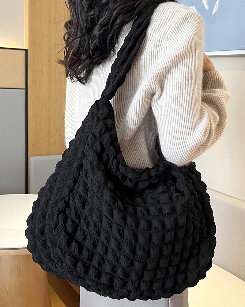 

Large Capacity Bubble Textured Tote Bag, Black
